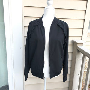 A New Day Black Ruffle Bomber Jacket - Small